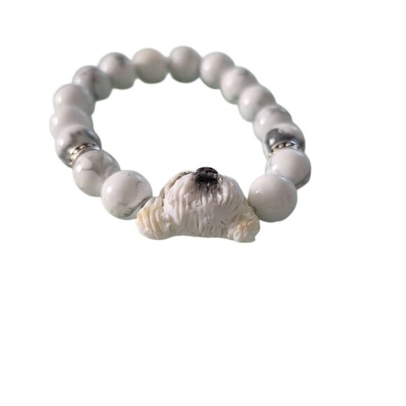 White Gray Beaded Shitzu Bracelet - Picture 4 of 4